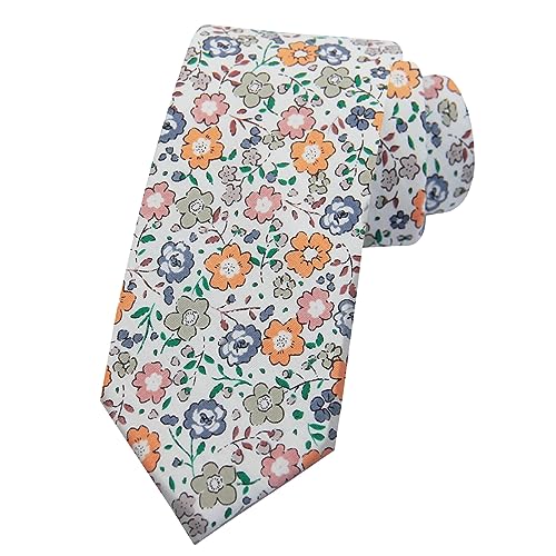 Image of Mantieqingway Men Skinny Tie Cotton Floral Necktie for Wedding Groomsmen Tie