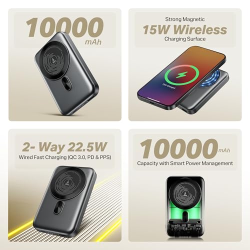 Boat EnergyShroom PB331 (Magsafe) 10000mAh Magnetic Wireless Powerbank, 15W Wireless & 22.5W Wired Charging for (iPhone 16, 15, 14, 13 & 12, Android & Other Qi Enabled Devices) (Ash Black) view 2