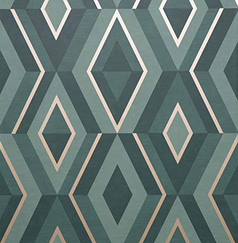 Papel pintado geométrico esmeralda Fine Decor FD42609 oro para pared 2