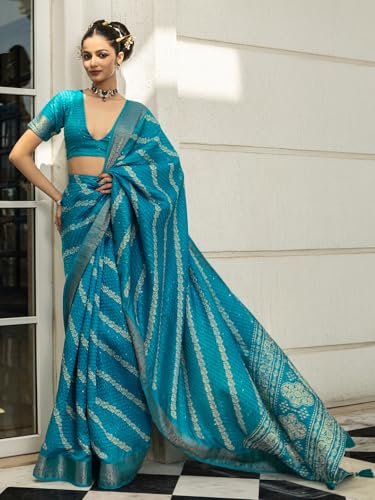 Image of Libas Printed Silk Blend Saree for Women With Unstitched Blouse Piece | Traditional Saree for Festive & Wedding