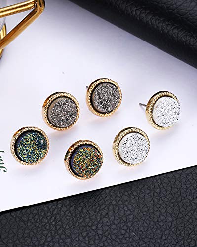 9/18Pairs 20G Round Stud Earrings Stainless Steel Cute Druzy Crystal Studs Earrings Pierced for Women Men 10mm/12mm4