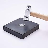 Vista 4 de BENECREAT Martillo de hierro para fabricación de joyas de 6 pulgadas de largo con mango de madera y bloque de banco de goma negra para fabricación