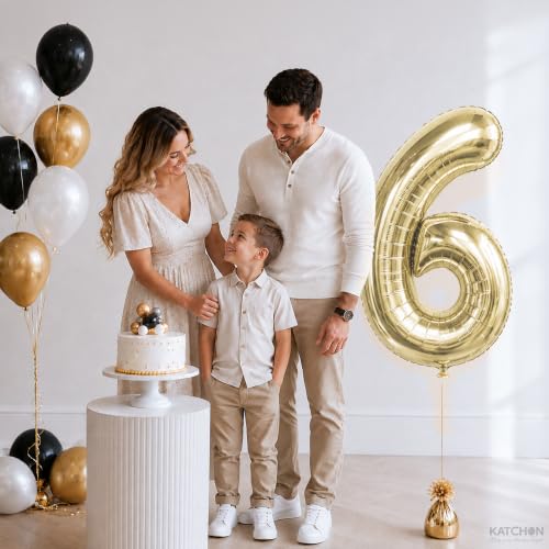Image of KatchOn, Number 6 Balloon, 40 Inch Champagne Gold Foil Number Balloon