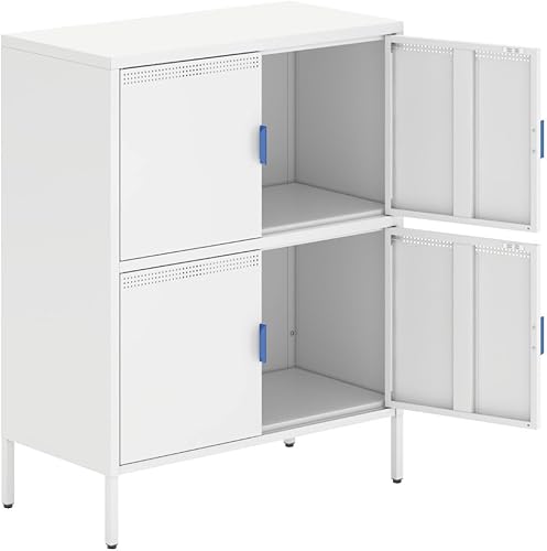 Miniatura 5 de YSJZYBF Armario de almacenamiento de metal con 4 puertas y estantes ajustables, aparador de acero para oficina, garaje, sala de estar, pasillo,