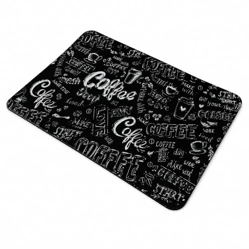 Image of Luxe Home International Dish Dry Mats for Kitchen Counter, Rubber Quick Dry Mat for Kitchen Utensils, Cafe Theme Pattern Smooth Absorbent Placemat, 35x55 cm, Black, Pack of 1