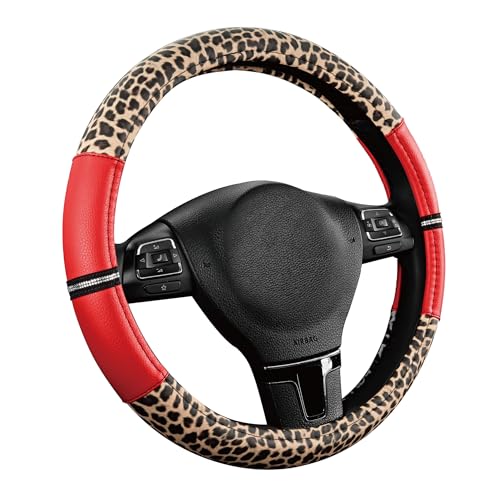 Road Comforts Leopard Steering Wheel Cover for Women, Cute Anti-Slip Premium PVC Leather, Fit 14.5-15 Inches Round Steering Wheel - Red by Road Comforts - Used condition - Image 2