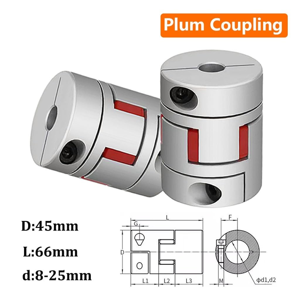 1 Unidad de Acoplamiento Flexible Abrazadera Ciruela D45L66, Eje mordaza CNC 8 mm a 25 D45 L66 Cheerfully(24x24mm)
