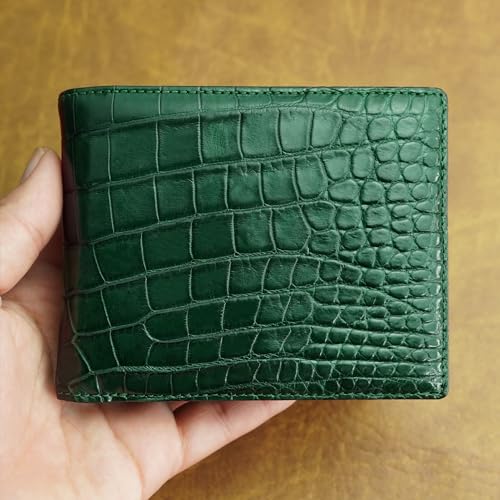 Image of Green Exotic Double Side Leather Bifold Wallet Men, RFID Blocking Wallet