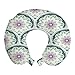 ABAKUHAUS Oriental Cojín de Viaje para Soporte de Cuello, Patrón Floral otomana, de Espuma con Memoria Respirable y Cómoda, 30x30 cm, Mar Verde y Rosado