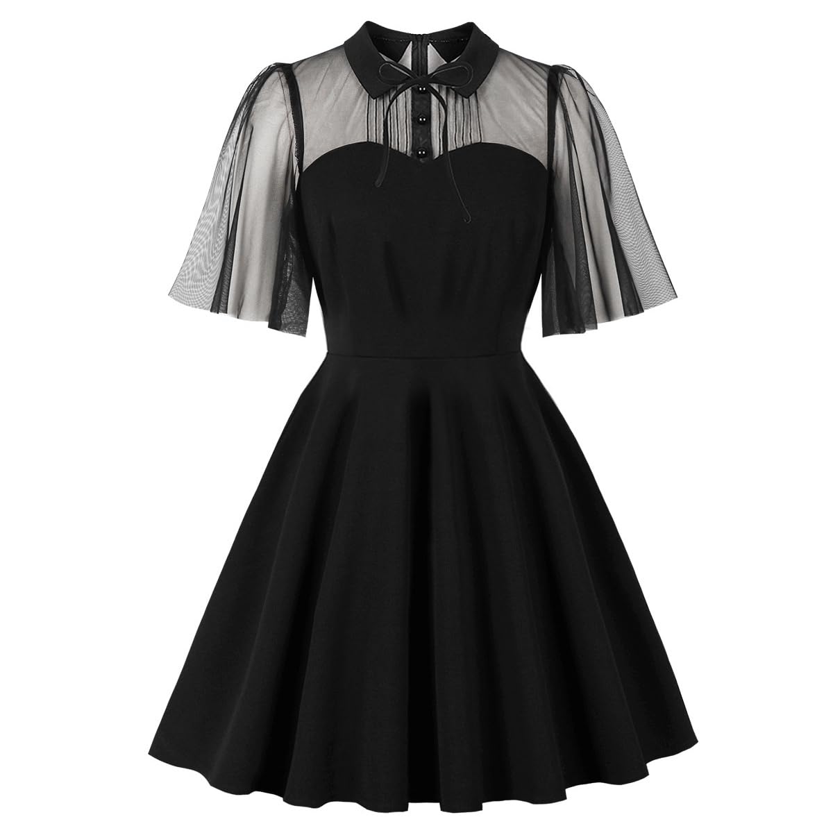 ODIZLI Women's 1950s Retro Dress Mesh Short Puff Sleeve Swing Midi Dress Cocktail 50s Style Dresses for Women