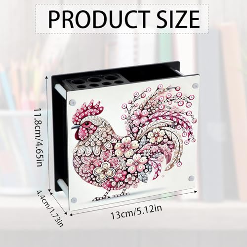 Image of Pink Rooster Diamond Art Pen Holder, Diamond Painting Pencil Organizer, DIY 5D Acrylic Crystal Rhinestones Art Desk Organizer Pencil Cup for Home, Office, and Craft Storage