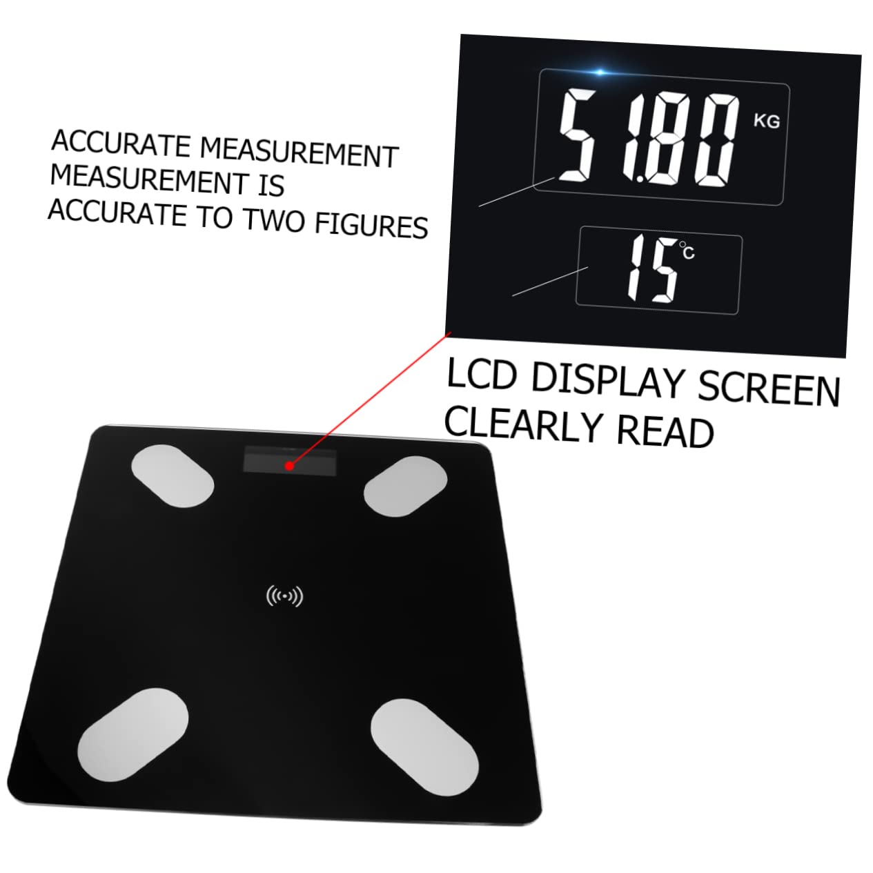 Bilancia Impedenziometrica Smart Nera in Abs e Vetro Temperato | LED Digitale, Sincronizzazione Automatica Smartphone, Trasmissione Wireless