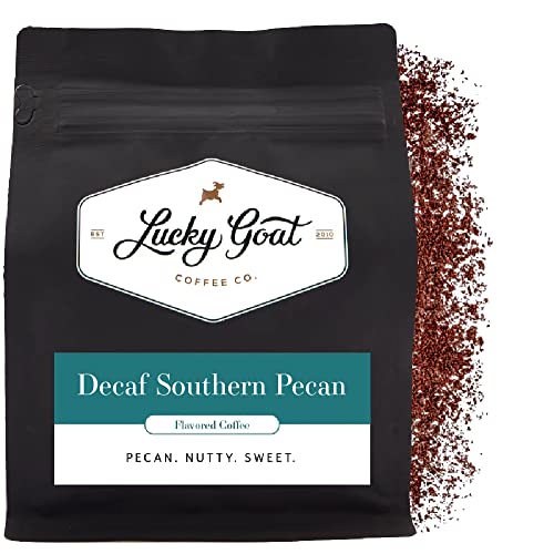 goat rock roast - Lucky Goat Flavored Decaf Coffee – Ground - Southern Pecan 12 oz Bag - Natural Water Process, Nutty & Sweet, Low Acid, Smooth Body, Medium Roast, Gluten Free, Sugar Free, and Keto Friendly