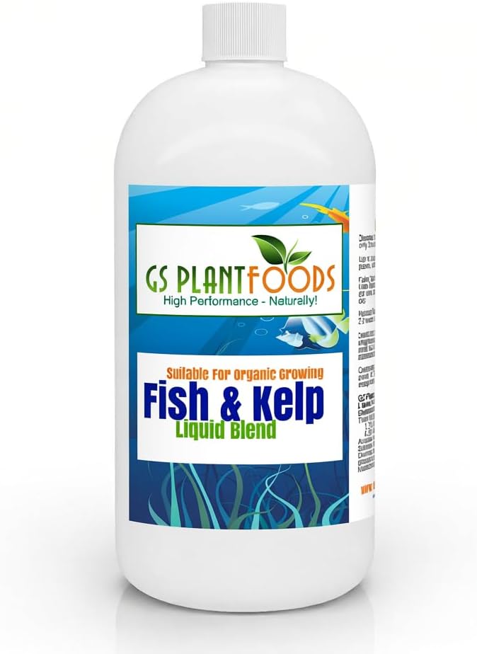 GS Plant Foods Liquid Fish & Kelp Fertilizer (1 Quart) – Organic Material Review Institute Listed Natural Plant Food for Home Gardens, and Vegetables