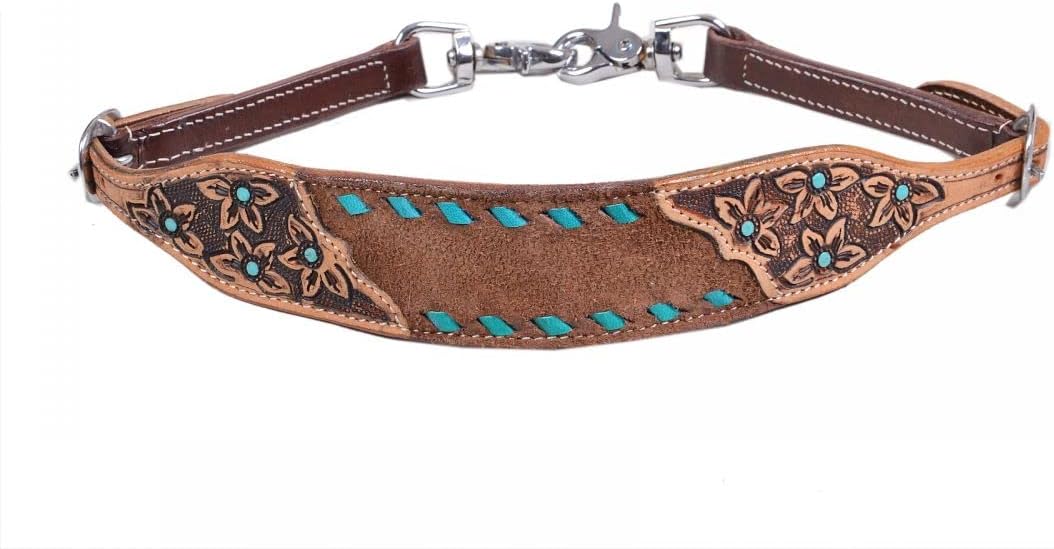 Showman Rough-Out Leather Wither Strap w/Teal Buckstitch Trim