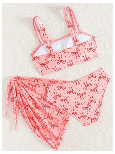 MakeMeChic Girl's 3 Piece Bikini Set Bow Summer Bathing Suit with Cover Up Skirt2