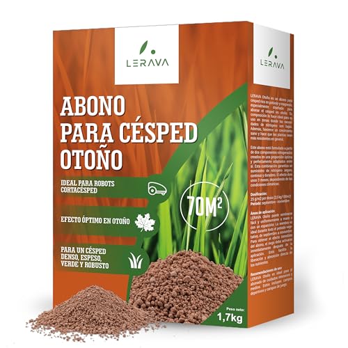 LERAVA® Abono cesped Otoño (70 m²) – Fertilizante de Liberación Lenta con 100% Nitrógeno – Recupera el Césped tras el Verano – Mejora Color y Densidad del Prato Verde