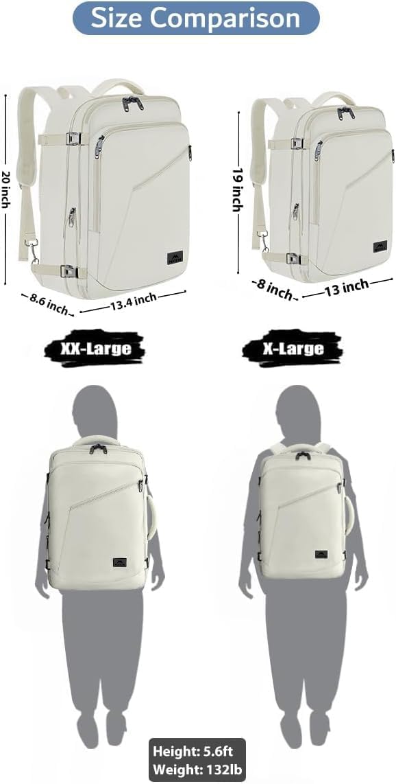 MATEIN Large Travel Backpack Women, Lightweight Carry on Backpack & Hidden Shoulder Straps, Waterproof Anti-Theft Daypack for Flight, Expandable Hiking Weekend Daypack, Travelling Gifts, Beige - Image 7