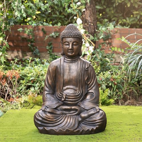 Glitzhome 29.5-inch Zen Meditation Buddha Garden Statue, Bronze Oversized Tall Large Indoor and Outdoor Sculpture, Hand-Finished MGO & Fiberglass Decor for Home Patio Yard by Glitzhome - Image 3