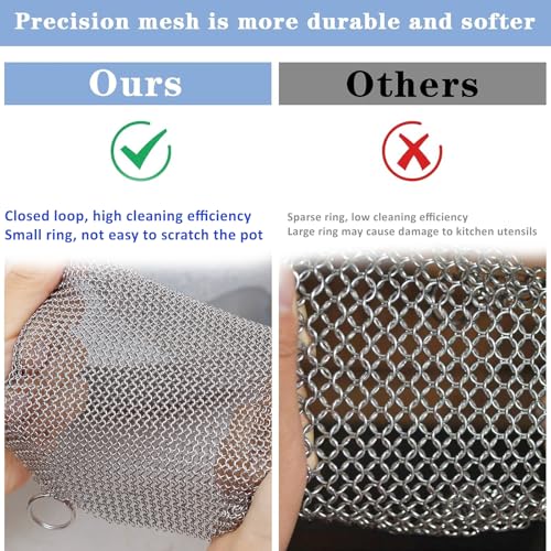 Image of 316L Stainless Steel Cast Iron Cleaner, Chainmail Scrubber,Kitchen Tool,Chain Mail Scrubber Cast Iron,for Hard Anodized Cookware, Pre-Seasoned Pans etc (15CM*15CM)