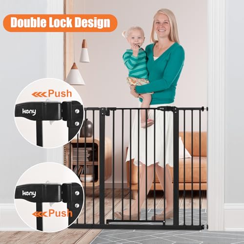Image of keny 36 inch Extra Tall Baby Gate for Stairs, 29-42.5 inch Wide Auto Close Dog Gate | Pressure Mounted Easy Walk Through Pet Gate for Doorways, Durable Safety Stair Gate, Black