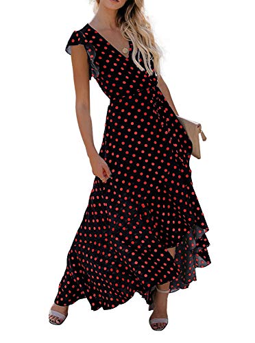 GRECERELLE Women's Summer Floral Print Cross V Neck Dress Bohemian Flowy Long Maxi Dresses PD-Red Black-X-Large - Image 5