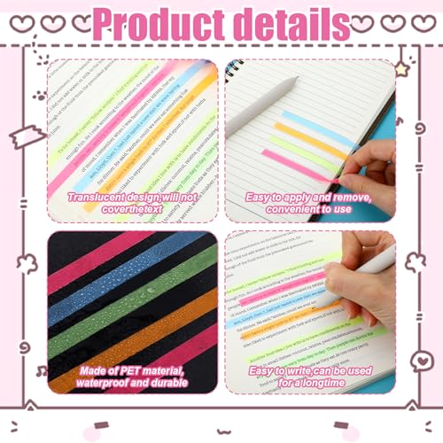 Guduling 10 Rollen Highlight Strips,Abnehmbar Textmarker Band,3.5 X 0.6 X 0.6 CM Farbiges Fluoreszierende Haftnotizen,Long Highlight Strips für Studenten, Lehrer, Lesen, Zuhause, Büro
