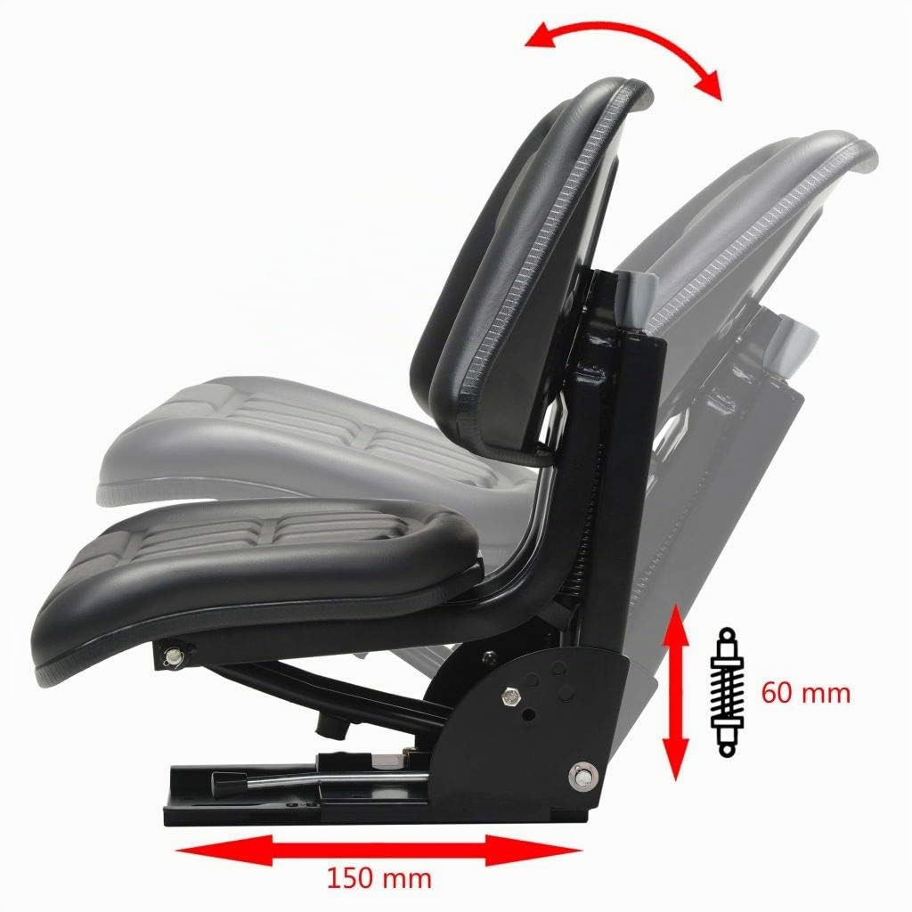 vidaXL Siège de Tracteur avec Suspension Siège de Remplacement Rails Coulissants Base Réglable en 5 Angles d'Inclinaison Différents Noir