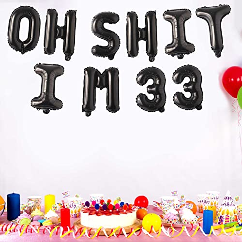 Image of Happy Birthday Balloon Oh I'm 33! Latex Balloons 16 Inch Black Hallo Twenty Five Cheers to 33 Years Old Theme Decor for Man Woman Happy 33rd Party Photo Studio Prop Flag Decorations Favors Supplies