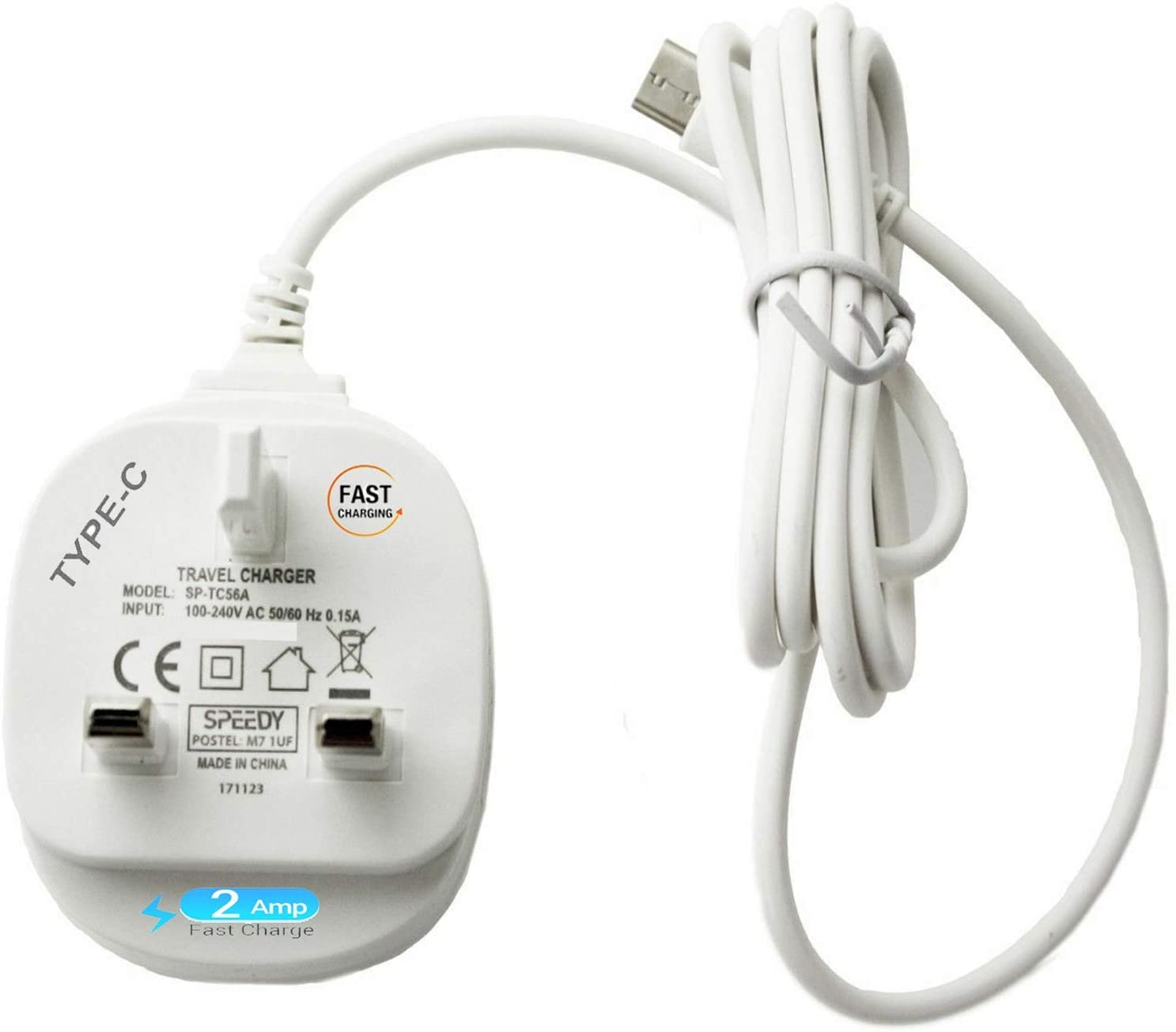 For Lenovo Tab M10 (Gen 3), M10 Plus (3rd Gen) M11, M10 HD (Gen 2), Tab P11, P11 Pro, P11 Plus, P12, - Mains Charger Adapter Type C Charger UK 3 Pin Connector