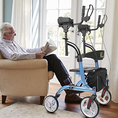 Winlove Upright Rollator Walker- Walkers For Seniors Tall Stand Up Rolling Mobility Aids With Armrest,Padded Seat thumb #4