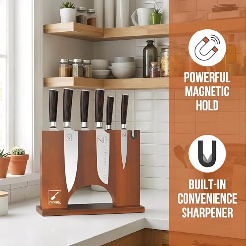 Imarku Magnetic Knife Block with Built-in Handle, Double Sided Acacia Wood Magnetic Knife Holder for Kitchen Counter, Magnetic Knife Storage Stand with Knife Sharpener, Easy to Clean & Move by imarku - Image 5