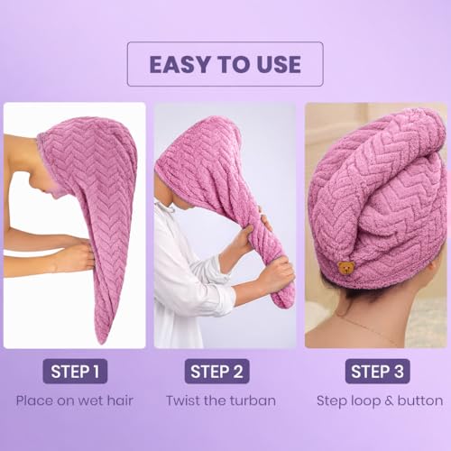Image of MAXOSHINE Hair Towel Wrap for Women-Quick Drying Microfiber Towel for Hair with Elastic Loop for Tying-Super Absorbent Head Towels Wrap for Ladies Hair Turban