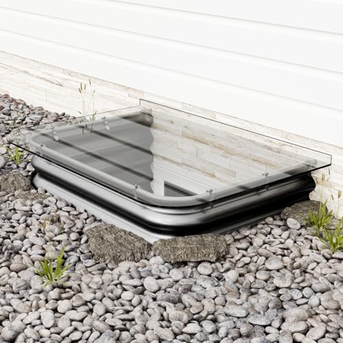 Horilorn Egress Window Well Cover, Heavy-Duty Polycarbonate Basement Cover with Double UV Coating, Outside Use Shields from Debris, Snow, Rain/Only Cover 54' x 38'