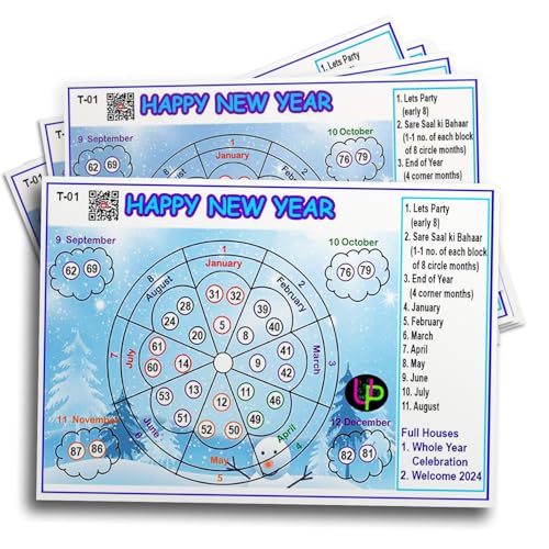 Image of All Ages New Year Blue Theme Tambola Tickets | English | 15 Exciting Tickets for Year-End Party Fun | Interactive Bingo Housie Party Game - (Set of 15 Tickets)
