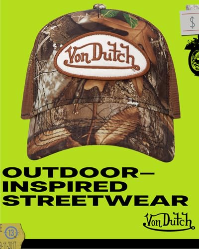 Image of Von Dutch Mens & Womens Trucker Hat - Adjustable Snapback Curved Brim Realtree Camo Hunting Baseball Cap for Men and Women