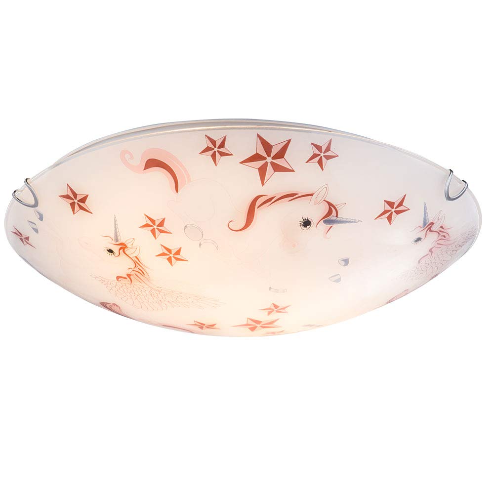 GLOBO Glas Decken Leuchte Kinder Zimmer Beleuchtung Einhorn Mädchen Lampe rosa weiß 40609-2