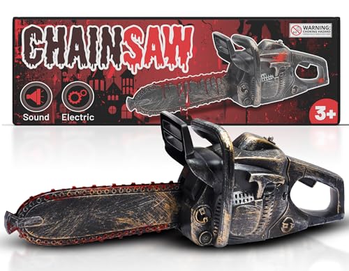 16 Bloody Rusty Electric Chainsaw - Battery Operated Chainsaw Massacre Role Play Accessory with Motion & Sound Effects for Halloween Cosplay Prop Decorations