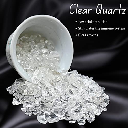 Image of Amazing Gemstone Clear Quartz Crystal Chips and Rocks - Aquarium Gravel Bulk, Small Tumbled Stones and Tiny Crystals for Fish Tank Decoration (Natural AAA Grade Gemstones)