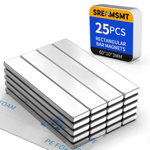 Image of Powerful Neodymium Bar Magnets, 25 Pack Heavy Duty Magnet, 60x10x3 mm | Rare Earth Magnets, Rectangular Magnets, Small Magnet Strong for Fridge, DIY, Garage, Kitchen, Science, Craft, Office