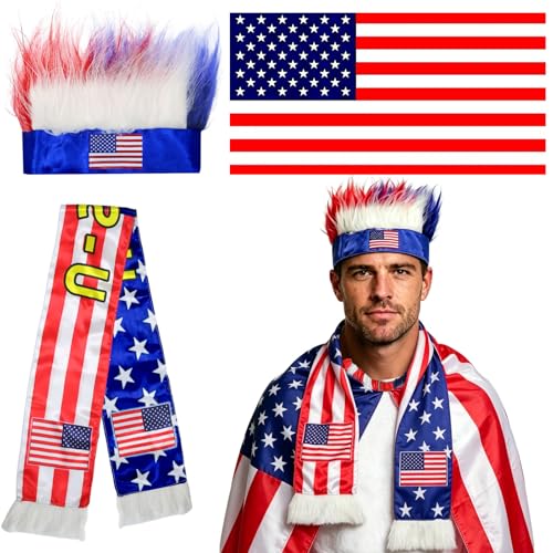 USA Soccer Fans 3Pcs Set, 2026 World Cup Cheer Outfit with Headband Scarf Poncho, Unisex Team Spirit Accessories for Games, Parades, 4th of July, Ideal for Soccer Supporters & Patriots - image 1