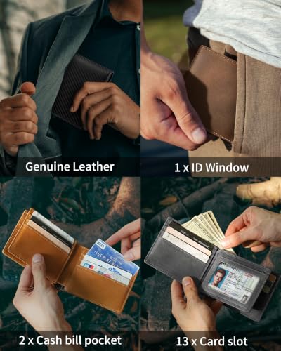 Image of Artpaxy Mens Wallet Bifold Genuine Leather RFID Blocking Wallet for Men with 1 ID Window 13 Card Holders 2 cash pockets 1 Gift Box