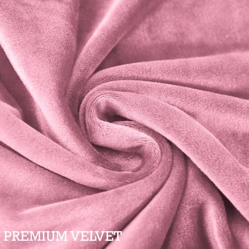 Image of HOKIPO Original Velvet Foot Stool Cover Ottoman Slipcover, Stretch Fitted, Removable Washable, Pink (NEW-4801-PNK)