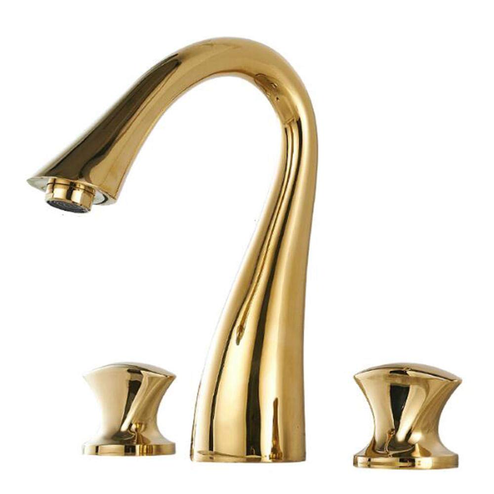 VDOQTLJT Bathroom Sink Faucet 3 Hole Gold Brass Double Handle Hot and Cold Independent Switch for