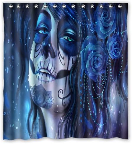 Innovation Print Design Face Paint Sugar Skull And Flowers Shower Curtain Mildew Waterproof Polyester Fabric Bathroom Shower Curtain 66" x 72" Inch