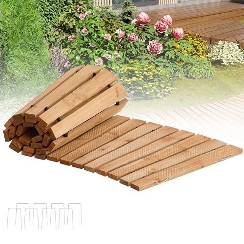 FILWH Wooden Garden Pathway Outdoor Roll-Out Walkway Weather-Resistant Fir Wood Curved or Straight Boardwalk Decorative Garden for Backyard,Beach,Wedding Party Pathways (Natural, 6FT Curved)