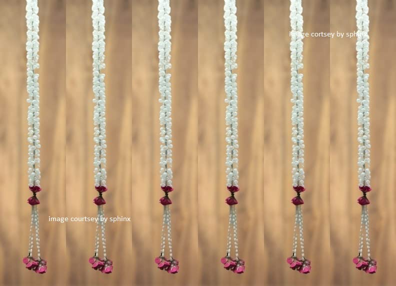 SPHINX Artificial Jasmine Buds & Clustered Rose Strings (Off White and Pink, Pack Of 6 ,2.5 ft Each)
