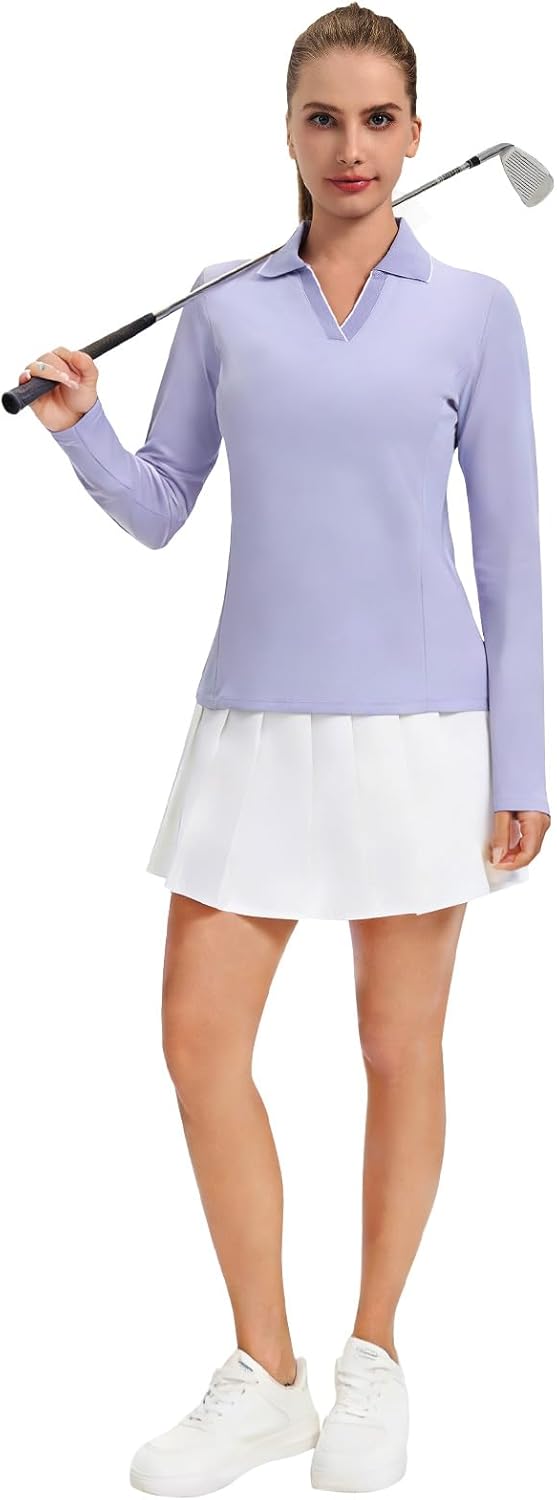 Turnhier Womens Long Sleeve Golf Polo Shirts Quick Dry Collared V Neck Cropped Tennis Athletic Workout Tops - Image 7