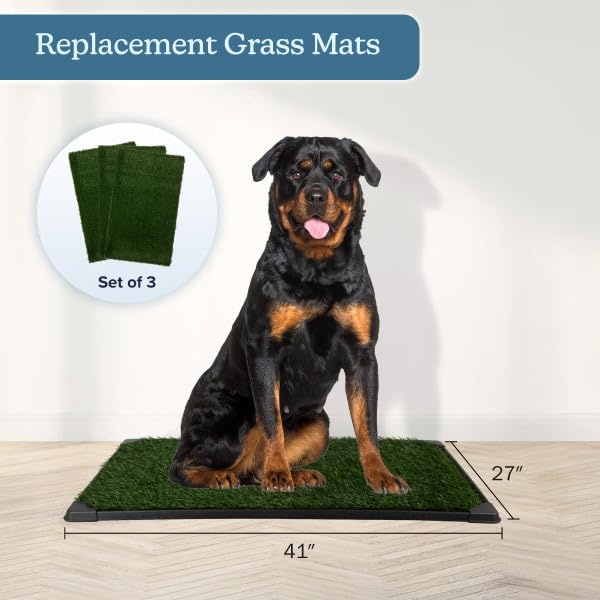 Image of Artificial Grass Puppy Pee Pad for Dogs and Small Pets - Set of Three 41x27 Inch, Reusable 4-Layer Turf Pads for Dogs - Indoor and Outdoor Fake Grass Potty Pet Supplies by PETMAKER