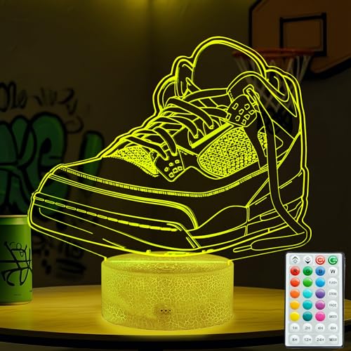 POSSHE Sneaker Geschenke, Sportschuhe, Sneaker Geschenke, 3D Illusion Nachtlicht Lampe, 16 Farben wechselnd, Fernbedienung und dimmbar, Kinderzimmer Dekoration
